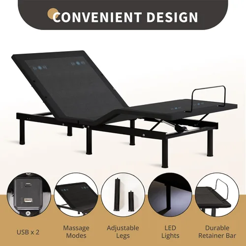 Vista 4 de EGOHOME Marco de cama ajustable individual XL con control remoto inalámbrico, base de cama eléctrica ajustable independiente con inclinación