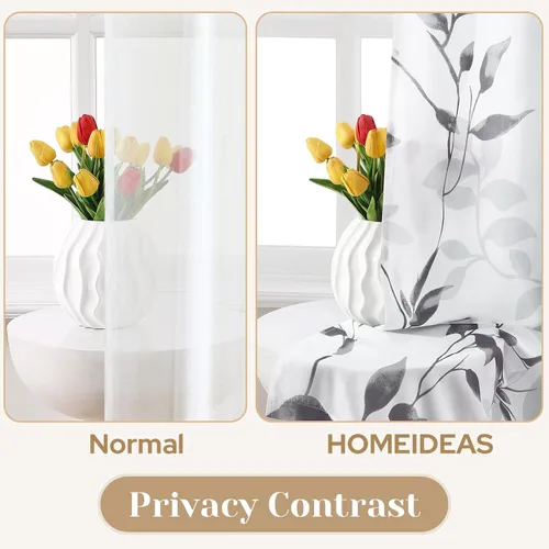 Vista 3 de HOMEIDEAS Cortinas traslúcidas de privacidad gris claro y blanco, 52 x 96 Hojas-gris claro