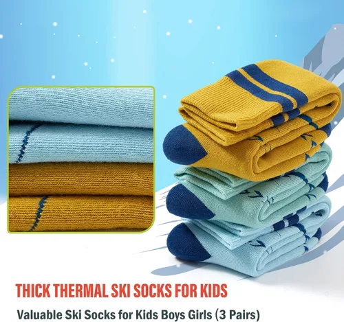 Vista 4 de Calcetines de esquí para niños, calcetines cálidos de invierno para niños y niñas, gruesos, térmicos, patinaje, snowboard, calcetines de nieve