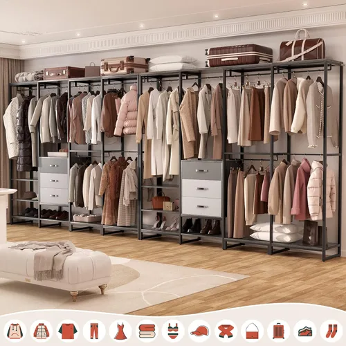 Vista 6 de Aheaplus Organizador de Closet de Madera para Colgar Ropa, Perchero de Ropa Resistente, Sistema de Closet en Esquina en Forma de L Grande con 3