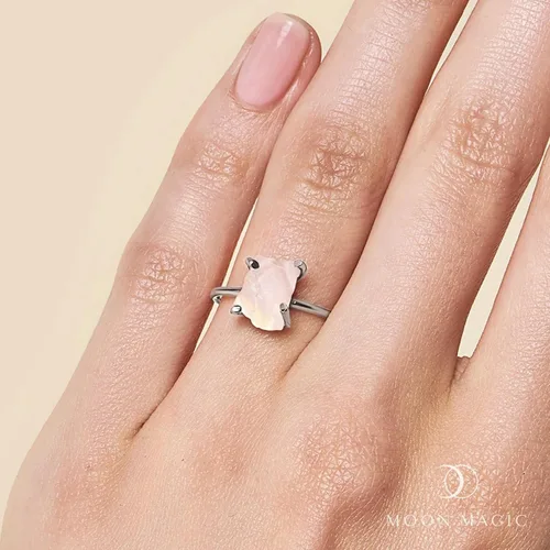Vista 2 de Moon Magic - Auténtica piedra lunar, amatista, cuarzo rosa, anillos de aguamarinaplata de ley 925 real - Anillos de cristal crudo de oro rosa de 18