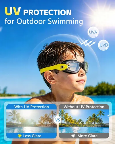 Vista 5 de EverSport Gafas de natación para niños, paquete de 2 gafas de natación para niños y adolescentes, gafas de natación antivaho anti-UV para jóvenes
