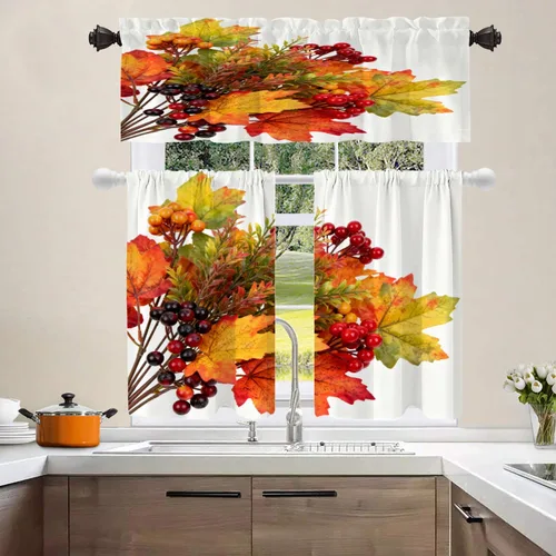 Vista 546 de Shrahala Orange Autumn Autumn Blackout Curtain Tiers, Fall Kitchen Valance Light Blocking Tier Drapes with Rod Pocket, 2 Pack 26 X 24 in