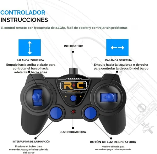 Vista 5 de Akargol Bote RC con LED - Barco de control remoto para piscinas y lagos 2.4 GHz, barcos RC con 2 baterías recargables, cuerpo completamente