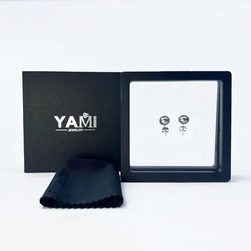 Vista 23 de YAMI Black/Grey/White Pearl Earrings, Real Cultured Pearl, 925 Sterling Silver Stud Earrings Plated with 18K Gold, Classic & Elegant Jewelry Gifts