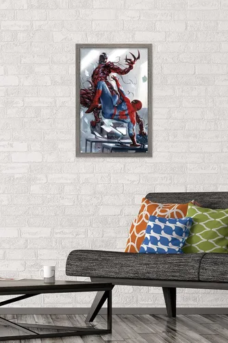 Vista 2 de Trends International Marvel Comics Carnage - Póster de pared de batalla con Spider-Man, 14.725 x 22.375 pulgadas, versión enmarcada de madera