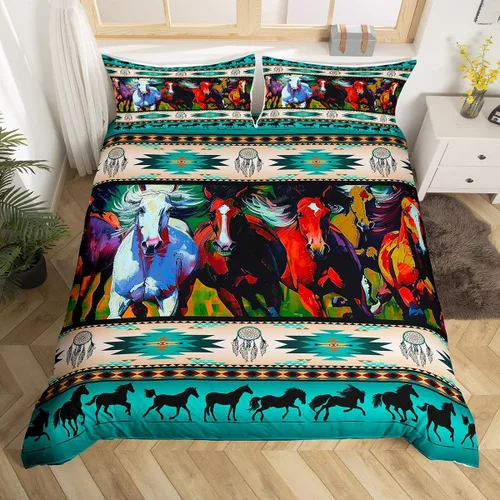 Vista 30 de Juego de funda de edredón con diseño de caballos, atrapasueños para niños, adolescentes, hombres, funda de edredón con estampado de caballos