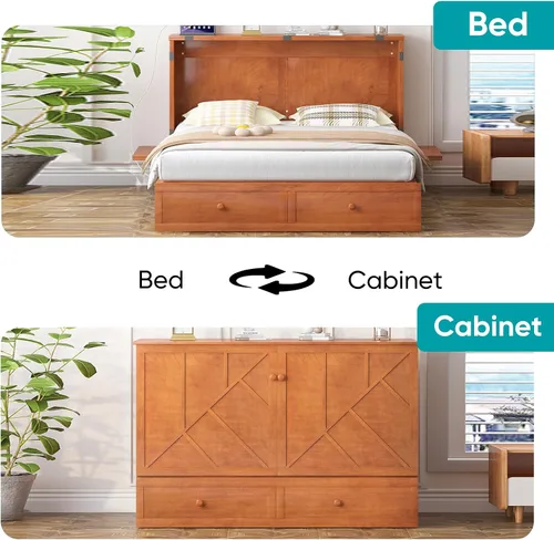 Vista 8 de BALUS Murphy - Cama Queen con colchón, cama de armario para ahorrar espacio, color cereza