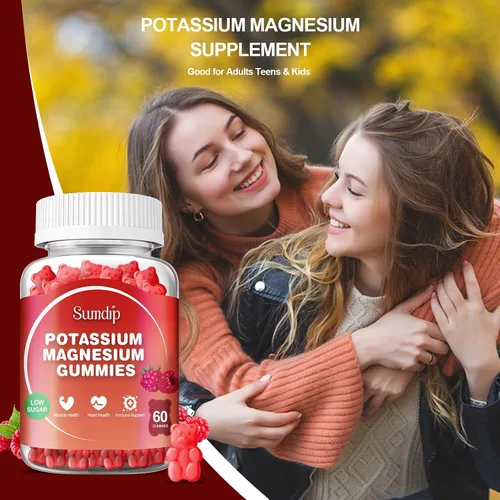 Vista 6 de Gomitas de magnesio y potasio, salud muscular y cardíaca, calambres en las piernas y sueño, suplementos de potasio, gomitas veganas sin OMG, sin