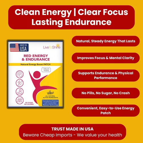 Vista 2 de Red Energy & Endurance Patch - Energía natural - Fabricado en Estados Unidos - 30 parches