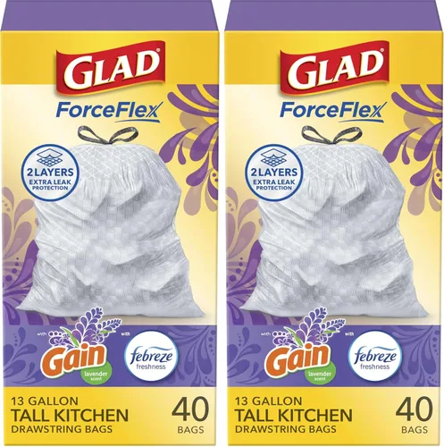 Vista 10 de Bolsas de basura Glad ForceFlex altas con cordón para cocina, 13 galones, aroma a lavanda, 40 unidades (el paquete puede variar)
