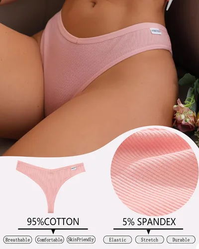 Vista 4 de FINETOO Paquete de 7 tangas para mujer, de algodón, transpirables, de tiro bajo, bragas hipster, sexy, S-XL