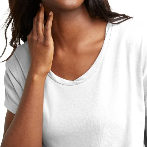 Vista 4 de Hanes Camiseta de manga corta con cuello torcido para mujer, ajuste cuadrado