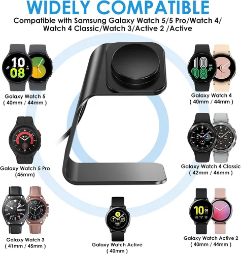 Vista 2 de NANW Base de carga compatible con Samsung Galaxy Watch 7/6/5 Pro/4/3/Active 2 - Cable de carga de repuesto USB, accesorios de soporte de muelle