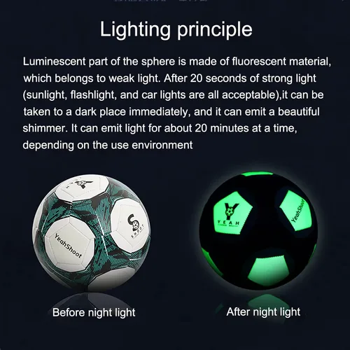 Vista 3 de Balón de fútbol holográfico tamaño 5, fútbol reflectante, bola de fútbol que brilla en la oscuridad, pelota de fútbol de cuero compuesto reflectante