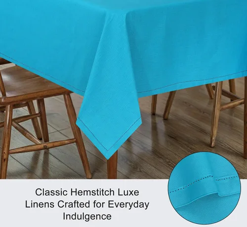 Vista 3 de RUVANTI Paño de Mesa de Lino de Algodón Rectangular 108x60 Pulgadas, Borde Clásico, Resistente a Manchas, Paño Lavable Perfecto para Cubrir Mesa