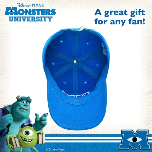 Vista 6 de Concept One Disney Pixar Monsters University MU - Sombrero de béisbol de algodón ajustable con gancho y lazo con ala curvada azul marino talla única