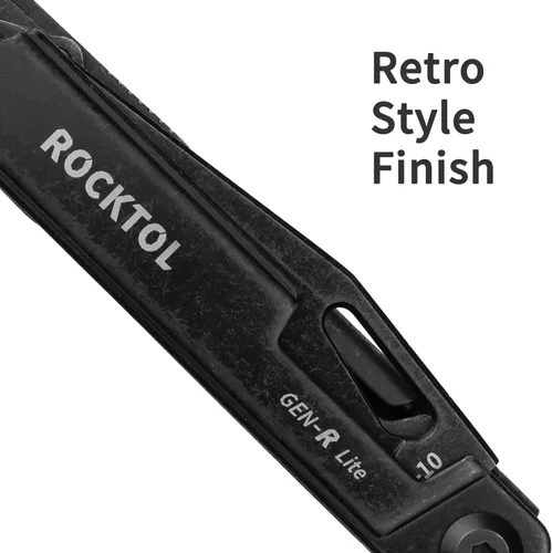 Vista 3 de ROCKTOL Multitool Gen-R Lite, Cuchillo de Bolsillo EDC Retro Negro con Hoja VG10, Multiherramienta Compacta 15-en-1 con Destornillador, Tijeras
