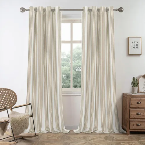 Vista 73 de DriftAway Chris Linen - Cortinas opacas con capa térmica y reductora de sonido, 63 pulgadas de largo para dormitorio, cortinas estampadas a rayas