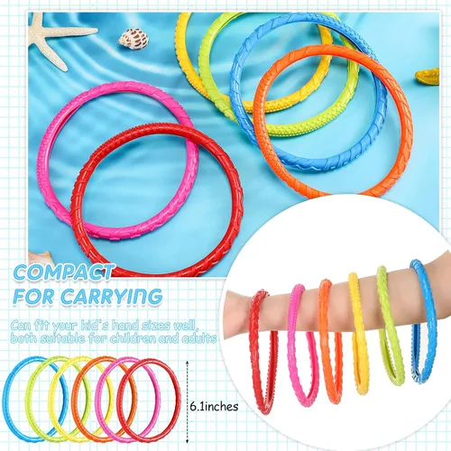 Vista 2 de Lewtemi 30 anillos de buceo de arco iris para piscina, juguete de buceo para niños, fácil de encontrar y agarrar, adecuado para niños y adultos, 6