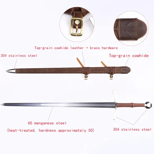 Vista 8 de Handmade Cast Sharp Blade Medieval Sword, Full Tang, with Leather Protective Cover,Real Metal Sword for Collection Gift