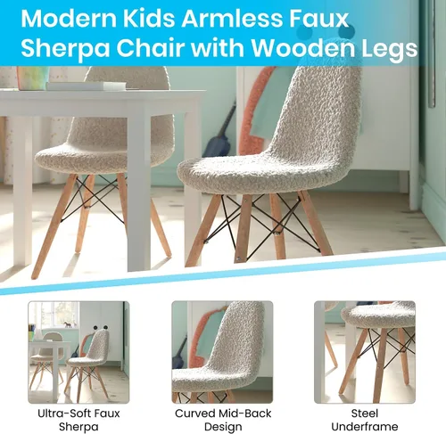 Vista 4 de Flash Furniture Zula - Silla moderna acolchada de piel de oveja sintética para niños, tapizado acolchado de piel de oveja sintética color blanco
