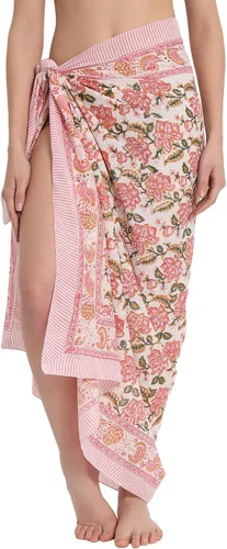 Vista 23 de parihan Traje de Baño Pareo de Playa Sarong Cubiertas para Mujeres - Falda Envolvente con Estampado a Mano Zafiro azul