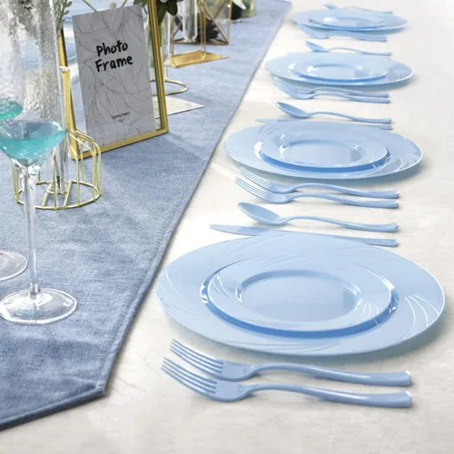 Vista 7 de YOUBET 125 platos de plástico azul, platos desechables para baby shower, incluye 25 platos llanos, 25 platos de postre, 25 tenedores, 25 cuchillos