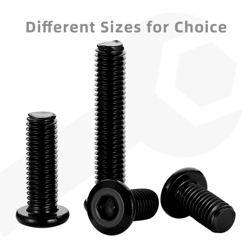 Vista 2 de Tornillos redondos planos de 5/16-18 x 1-3/4 pulgadas, pernos de conector para muebles, acabado negro 304 de acero inoxidable, rosca completa, 10