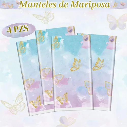 Vista 8 de 4 manteles de fiesta de mariposas, mantel de decoración de cumpleaños de mariposa, manteles rectangulares coloridos con diseño de mariposa
