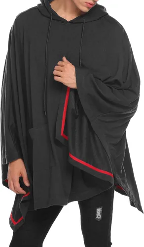 Vista 3 de COOFANDY - Poncho con capucha, unisex, casual, suéter con bolsillo
