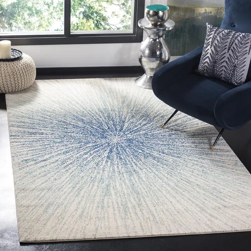 Vista 25 de SAFAVIEH Evoke Collection EVK228J - Alfombra abstracta de estallido de 2'2" x 4', color aguamarina/marfil, no desprende pelusa, alfombra de acento