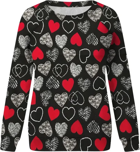 Vista 77 de Sudadera de manga larga con estampado de leopardo y corazón para mujer, para el día de San Valentín, sin botones, para niñas, regalos