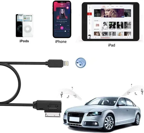 Vista 4 de Cable adaptador de carga de audio para automóvil compatible con Apple iPhone 14 13 12 11 Xs Max XR X 8 7 6 para Audi A3/A4/A5/A6/A8/S4/S6/S8/TT, AMI