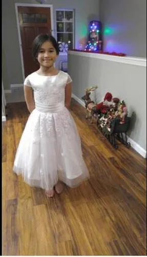 Vista 3 de Vestidos de niña de las flores de la boda de los niños apliques de tul con lazo