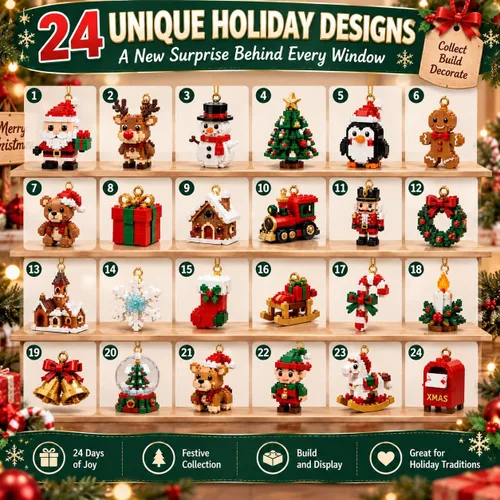 Vista 4 de Calendario de Adviento de Navidad 3D 2026, 24 mini adornos de bloques