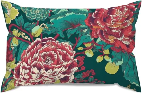 Vista 39 de ArogGeld Funda de almohada blanca con flores chinoiserie, funda de almohada para sofá, diseño floral verde y blanco, funda de almohada de lino A-12