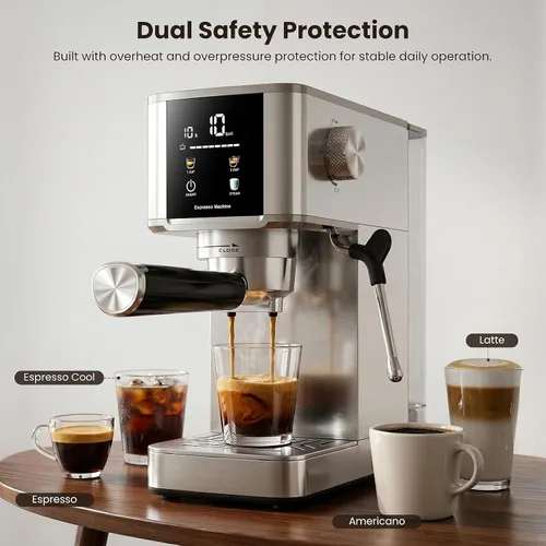 Vista 8 de Electactic Máquina de café espresso de 20 barras con espumador de leche, cafetera espresso profesional para capuchino y café con leche, cafetera
