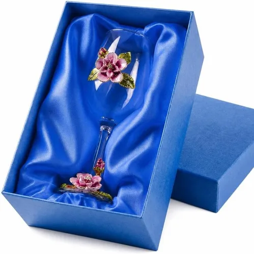 Vista 14 de Simcat Copa de Vino Pintada a Mano de Esmalte Floral Transparente Refinada, Pie para Cabernet, Regalos (Caja de regalo doble azul, 2 Cajas de regalo)