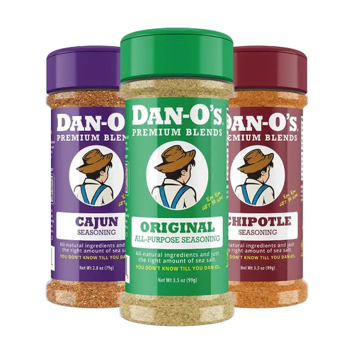 Vista 18 de Dan-O's Set de Condimentos de 3 Botellas, Botellas Pequeñas, Pack de 3, Incluye Condimentos Original, Cajun y Italian-O, Sin Azúcar, Cero Calorías