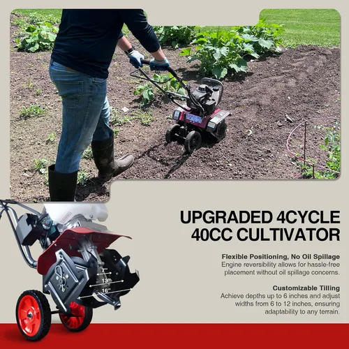 Vista 4 de GardenTrax - Cultivador multifunción de 40 cc y 4 ciclos con 6 púas de acero duraderas