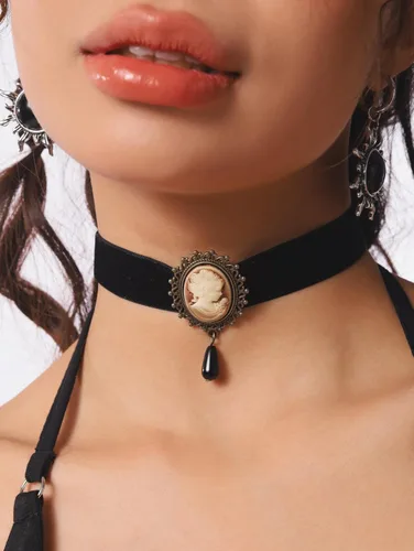 Vista 2 de Sacina Gargantilla victoriana de camafeo negro gótico, gargantilla negra, collar gótico vintage, joyería gótica, regalo de joyería de Navidad