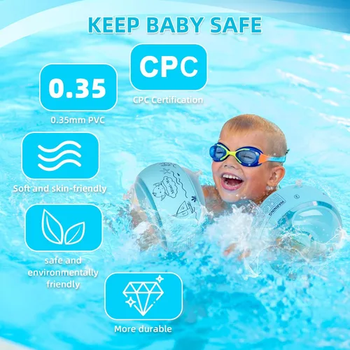 Vista 5 de Flotadores inflables de brazo para niños, bandas de brazo de natación rosa y azul para piscina, flotadores de brazo para piscina, alas de agua