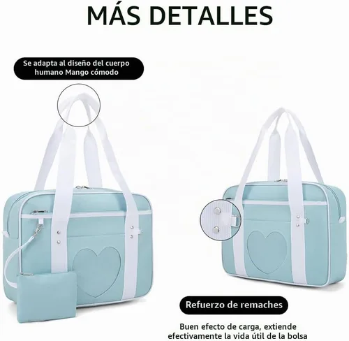 Vista 6 de Bolso japonés con ventana en forma de corazón versátil como bolso de hombro para computadora portátil Azul