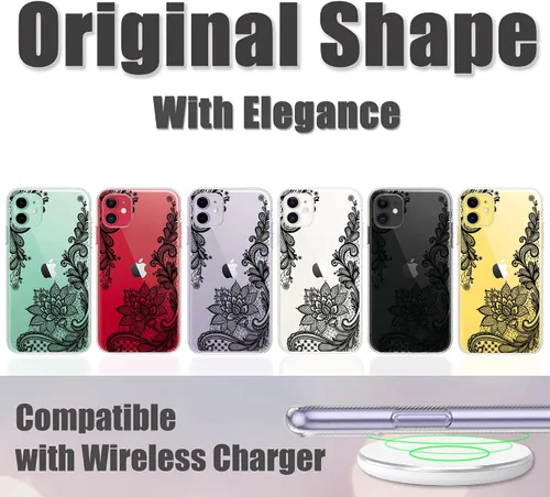 Vista 4 de Compatible con iPhone 11, funda transparente con flores florales a prueba de golpes, parte trasera dura, delgada, bonita funda transparente