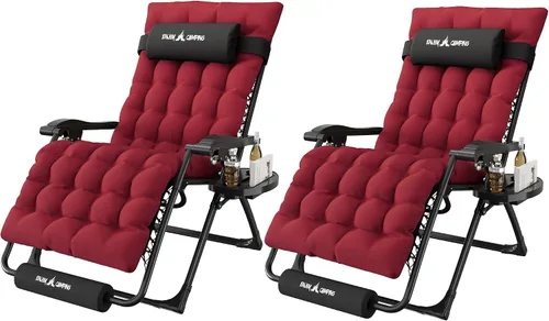 Vista 36 de Silla de gravedad cero de gran tamaño, plegable, reclinable, acolchada Rojo Extragrande