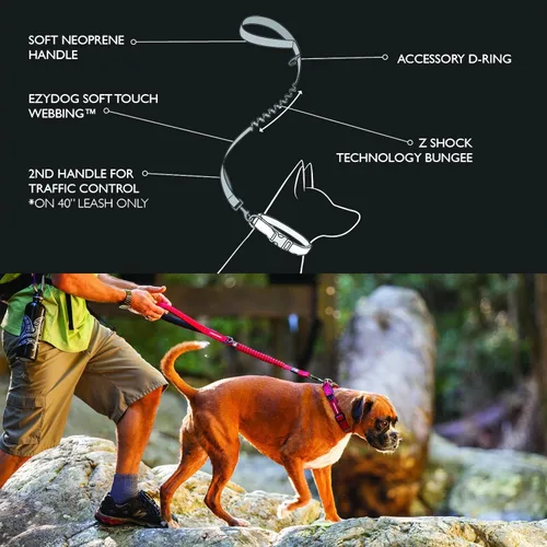 Vista 3 de La mejor correa absorbente de golpes del perro, Ezydog Zero Shock Correa, correa de control y formación., 25 - pulgadas, Negro Padded Neoprene
