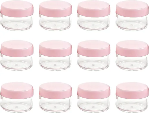 Vista 9 de 12 recipientes cosméticos redondos de plástico negro recargables, sin BPA, 0.5 fl oz/0.5 oz, con tapas