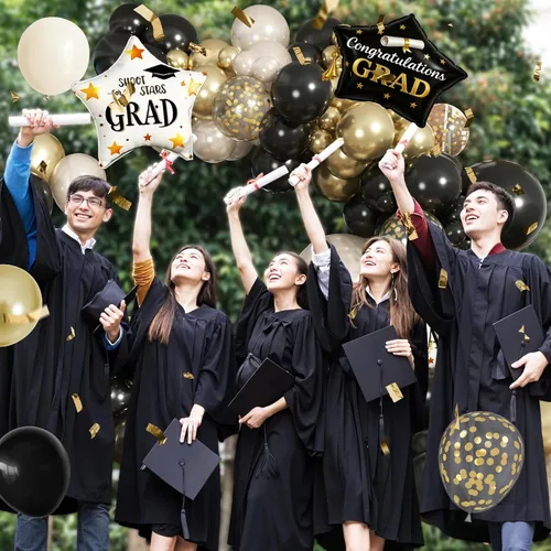 Vista 6 de Kit de arco de guirnalda de globos negro, blanco y dorado, arco de guirnalda de arena blanca perla metálica champán con globos de confeti