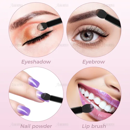 Vista 3 de AUEAR, Paquete de 50 pinceles desechables para sombra de ojos, aplicadores de esponja ovalada con punta ovalada, brocha de doble cara, herramienta